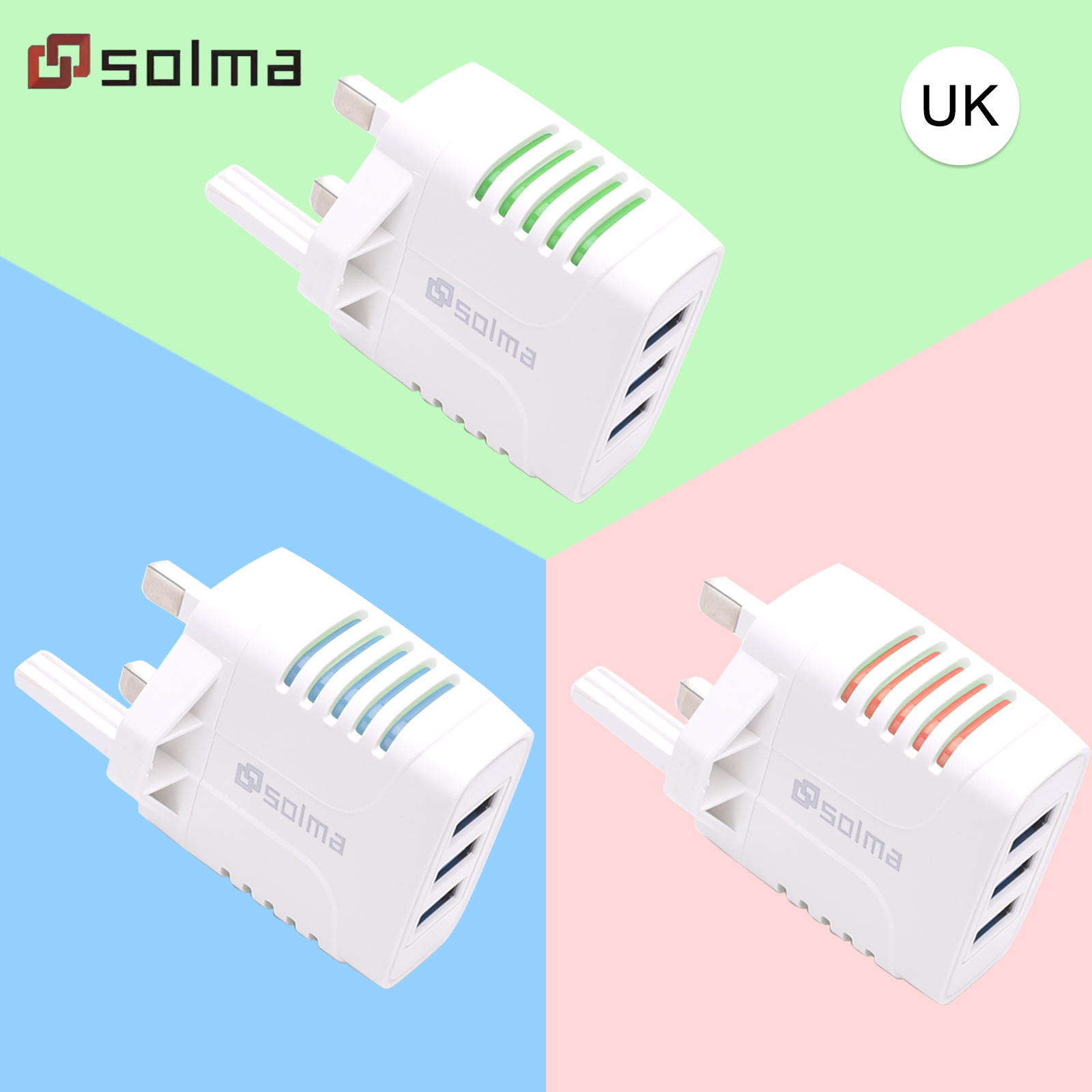 Carregador de viagem com 3 portas USB