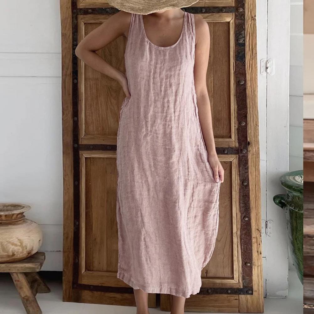 Vestido casual de algodão e linho
